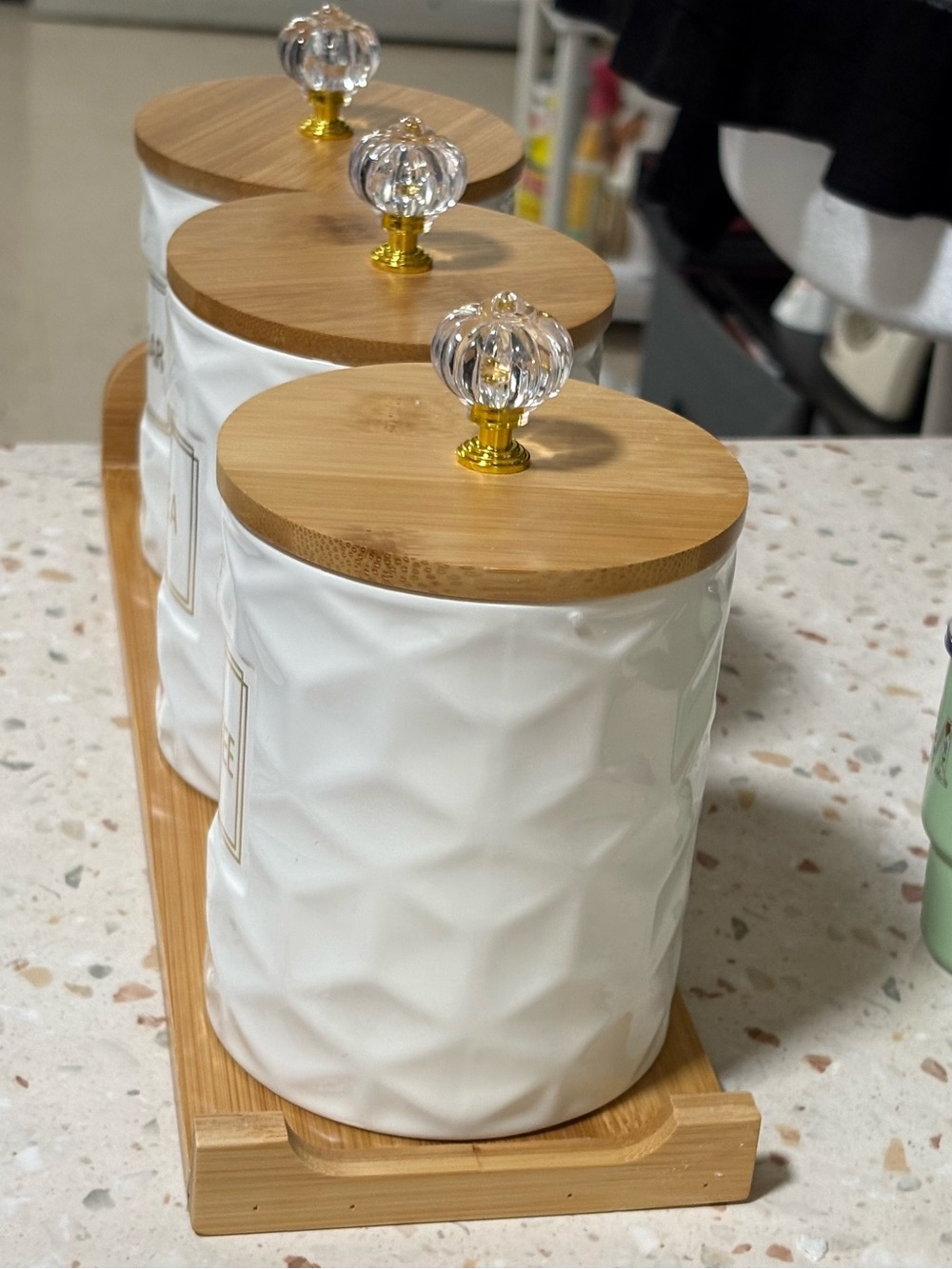 Set of 3 Ceramic Canisters for Sugar Coffee, Tea with Tray - Picture 13 of 17